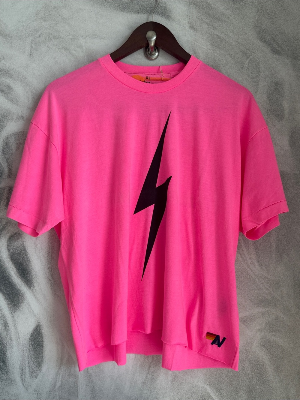 Aviator Nation Bolt Boyfriend Tee Neon Pink XL Lightning Graphic Made in USA new